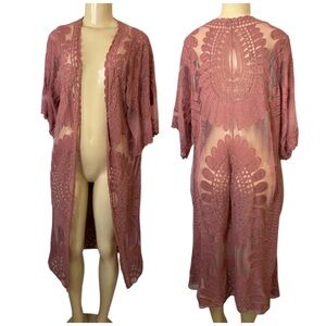 Rebellion Again Women's Cardigan Duster Small Lace Boho Dusty Rose Long Fairy